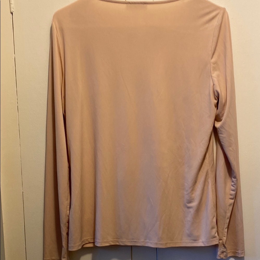 Calvin Klein Tan Long Sleeve Tie Front Blouse - Picture 4 of 4